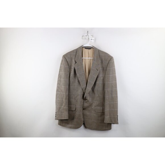 Vintage 80s 90s Burberry Mens 40R Wool Houndstooth Blazer Suit Coat Jacket USA